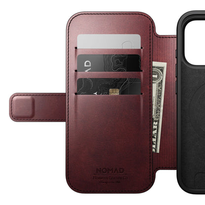 Nomad Modern Leather Folio iPhone 17 Pro Burgundy Horween
