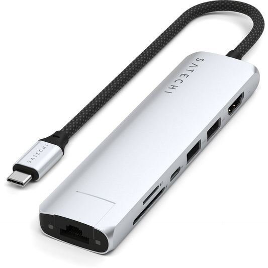 Satechi USB-C 7-in-1 Slim Multi Port Adapter Ethernet Silver
