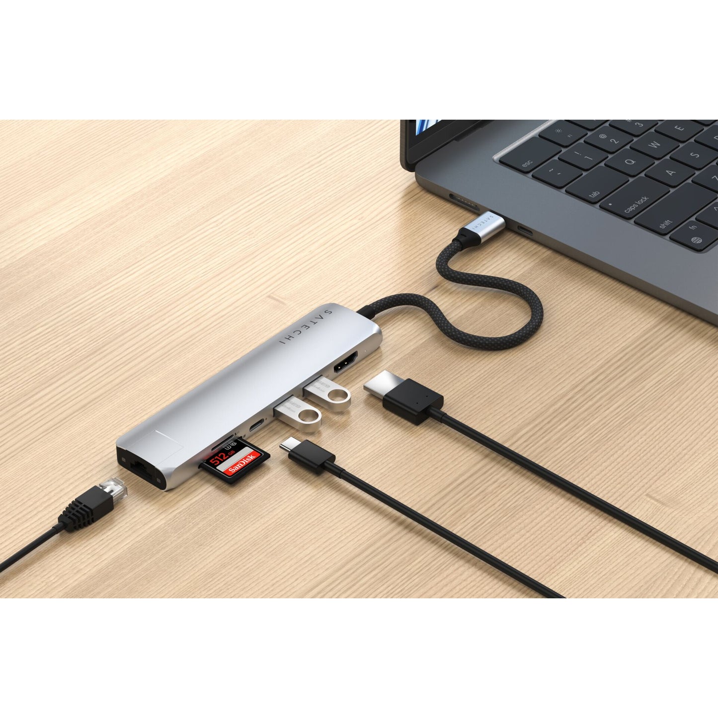 Satechi USB-C 7-in-1 Slim Multi Port Adapter Ethernet Silver