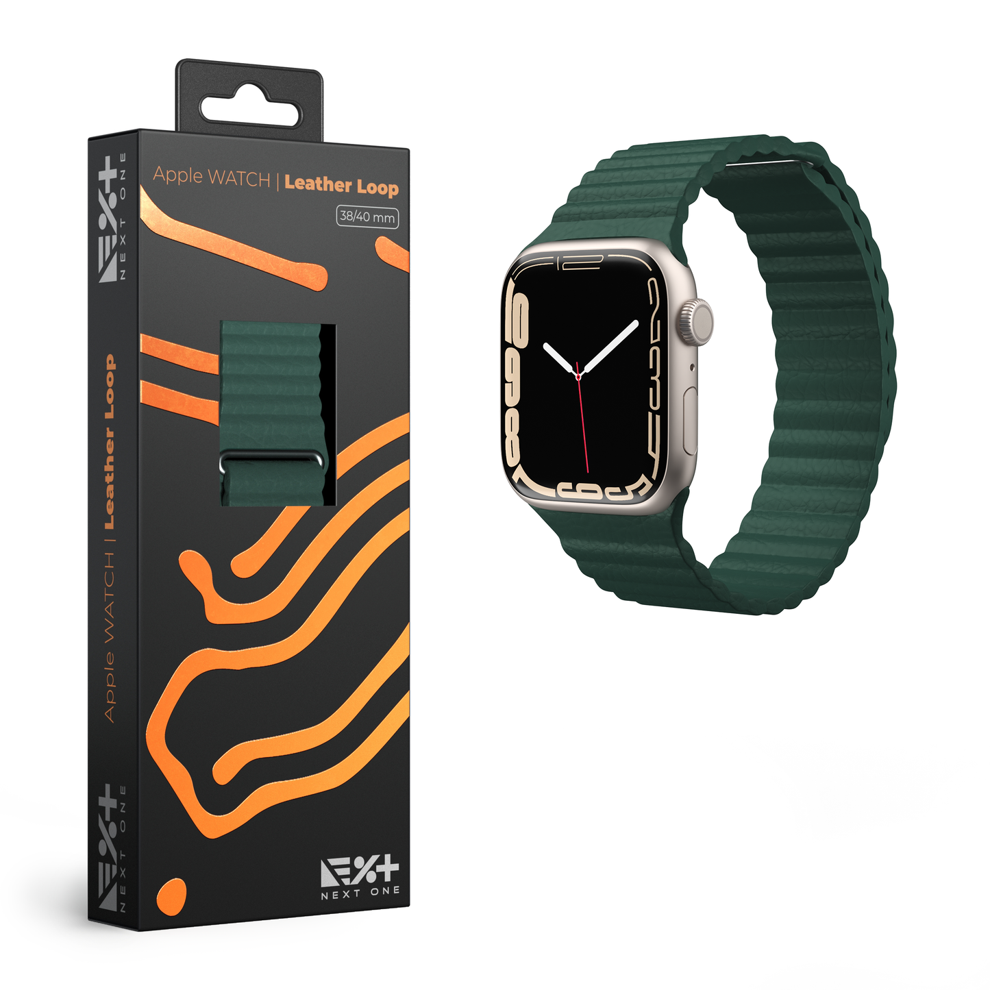 NEXT.ONE Magnetic leather loop for Apple Watch 1/2/3/4/5/6/7/8/Ultra 42/44/49mm green